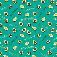 Vector seamless pattern of avocado halves, abstract background, wallpaper. Natural organic food illustration, juicy fruits. Pattern of avocado icons and inscriptions, text