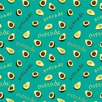 patrón vectorial sin costuras de mitades de aguacate, fondo abstracto, papel tapiz. ilustración de alimentos orgánicos naturales, frutas jugosas. patrón de iconos e inscripciones de aguacate, texto vector