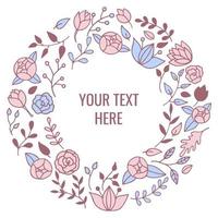 Round frame made of floral elements, flower arrangement, spring concept. Vector template for greeting cards, invitations