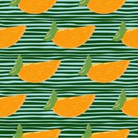 Vegetarian bright seamless doodle pattern with hand drawn persimmons light orange ornament. Striped background. vector