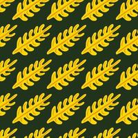 Bright seamless pattern with colored yellow leaf branches ornament. Black background. Botanic style. vector