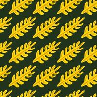 Bright seamless pattern with colored yellow leaf branches ornament. Black background. Botanic style. vector