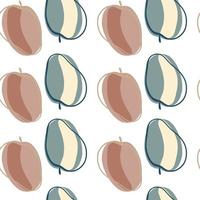 Doodle seamless pattern with minimalistic style abstract peach elements. Isolated fruit organic ornament. vector