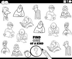 one of a kind task with cartoon men coloring book page vector