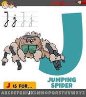 letter J from alphabet with cartoon jumping spider character vector