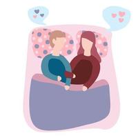Couple in bed vector. Happy family couple illustration. vector