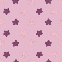 patrón sin costuras de estrellas sonrientes geométricas sobre fondo rosa. Fondo de pantalla de elementos de formas de estrellas de personajes. vector
