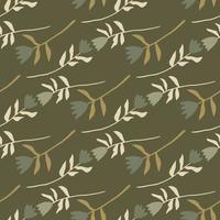 Autumn seamless pattern with tulip flower ornament. Brown background. Simple botanic print. vector