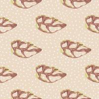 Doodle seamless botanic pattern with tropical monstera leaf silhouettes. Beige background with dots. Fall palette. vector