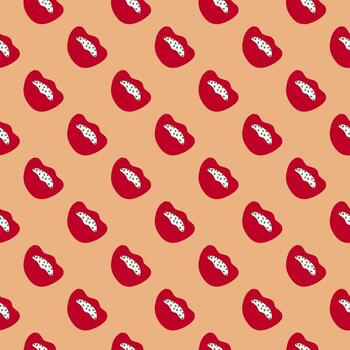 Decorative seamless pattern with red abstract figures ornament. Beige background. Doodle ornament. vector