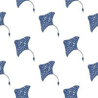 Isolated seamless pattern with blue stingray elements print. White background. Underwater fauna backdrop. vector