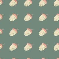 Pastel palette seamless pattern with autumn acorn shapes. Pale turquoise background. vector