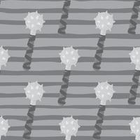 Grey palette seamless doodle pattern with flail mace ornament. Striped background. Weapon scandinavian backdrop. vector