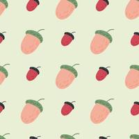 Cartoon seamless pattern with pink colored acorns shapes. Light background. vector
