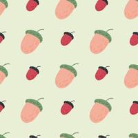 Cartoon seamless pattern with pink colored acorns shapes. Light background. vector