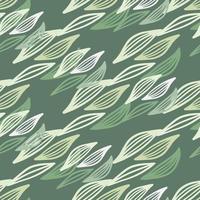 Herbal outline leaves in pastel colors on green background. Seamless random pattern. vector