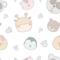 Baby seamless pattern with hand drawn animals. Seamless background with cute animals head. childish style great for fabric and textile, wallpapers, backgrounds. vector