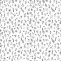 Floral and leaves seamless pattern. Hand drawn linear and silhouette flowers, branches, leaves textures. Cute flower patterns vector