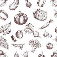 Hand drawn vegetables seamless pattern. Vegan food background in sketch style. vector