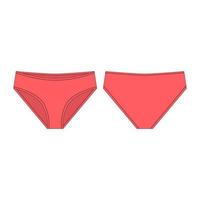 Underpants in red color for girls isolated on white background. Lady lingerie technical sketch. vector