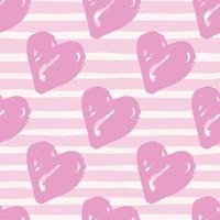 Love ornament seamless pattern with hearts. Valentine figures in soft pink color on white background with strips. vector