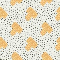 Yellow elements on white background with dark dots. Geometric seamless pattern. vector