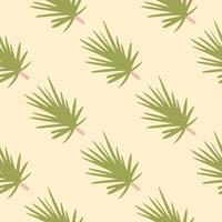 Seamless pattern with light green coniferous branch silhouettes. Light pink background. Forest pine ornament. vector