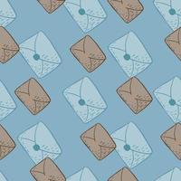 Pastel palette message seamless pattern with postal letters. Blue and beige colored elements. vector