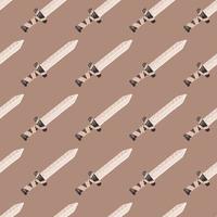 Simple seamless nordic pattern with sword stylized shapes. Vintage old elements on beige background. Knife backdrop. vector