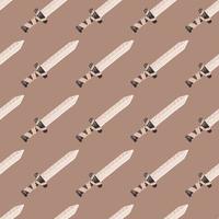 Simple seamless nordic pattern with sword stylized shapes. Vintage old elements on beige background. Knife backdrop. vector