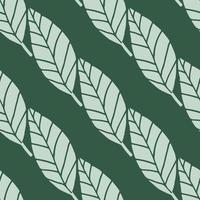 Geometric lined leaves seamless floral pattern. Green background. Minimalistic simple design. vector