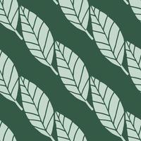 Geometric lined leaves seamless floral pattern. Green background. Minimalistic simple design. vector