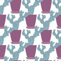 Geometric houseplant cacti wallpaper. Abstract cactus in pot seamless pattern. vector