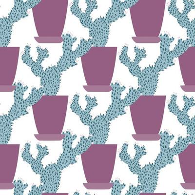 Geometric houseplant cacti wallpaper. Abstract cactus in pot seamless pattern.