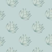Pastel seamless pattern with leaf cluster silhouettes. Light blue background with contoured elements. vector