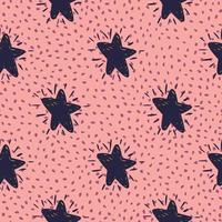 Simple geometric seamless pattern with stars. Stylized navy blue ornament on pink dotted background. Creative artwork. vector