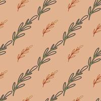 Outline branches seamless pattern in hand drawn nature style. Beige background. Floral simple backdrop. vector