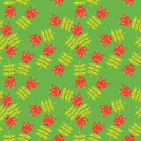 Elegant flower folk art seamless pattern on green background. vector