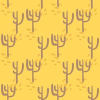 Seamless pattern with cactuses on yellow background. Desert doodle cacti endless wallpaper. vector
