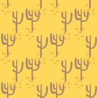 Seamless pattern with cactuses on yellow background. Desert doodle cacti endless wallpaper. vector