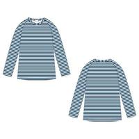 Childrens technical sketch navy blue stripe raglan sweatshirt isolated on white background. KIds wear jumper design template. Front and back view. vector