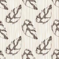 Seamless random pattern with jungle monstera ornament. Light striped background. Vintage floral palm foliage print. vector