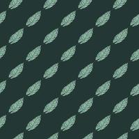 Green diagonal leaf silhouettes seamless pattern. Dark background. Natural botanic ornament. vector