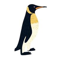 Penguin emperor isolated on white background. Big cute bird from arctic hand drawn style. Beautiful cartoon character. vector