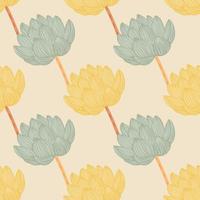 Pale palette seamless pattern with green and yellow colored lotus flower shapes. Pastel palette. Simple design. vector