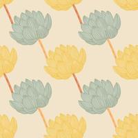 Pale palette seamless pattern with green and yellow colored lotus flower shapes. Pastel palette. Simple design. vector