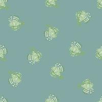 Doodle style seamless pattern with green random lionfish print. Blue pastel background. Nature backdrop. vector