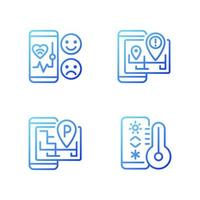 Mobile applications gradient linear vector icons set. Healthcare service. Internet of Things. Smart gadget. Thin line contour symbol designs bundle. Isolated outline illustrations collection