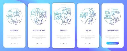 pantalla de la aplicación móvil de incorporación de gradiente azul de tipos de entorno de oficina. tutorial 5 pasos páginas de instrucciones gráficas con conceptos lineales. interfaz de usuario, ux, plantilla de interfaz gráfica de usuario. innumerables fuentes pro-negrita y regulares utilizadas vector