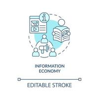 icono de concepto turquesa de la economía de la información. difundir el conocimiento. modelos económicos idea abstracta ilustración de línea delgada. dibujo de contorno aislado. trazo editable. arial, innumerables fuentes pro-bold utilizadas vector